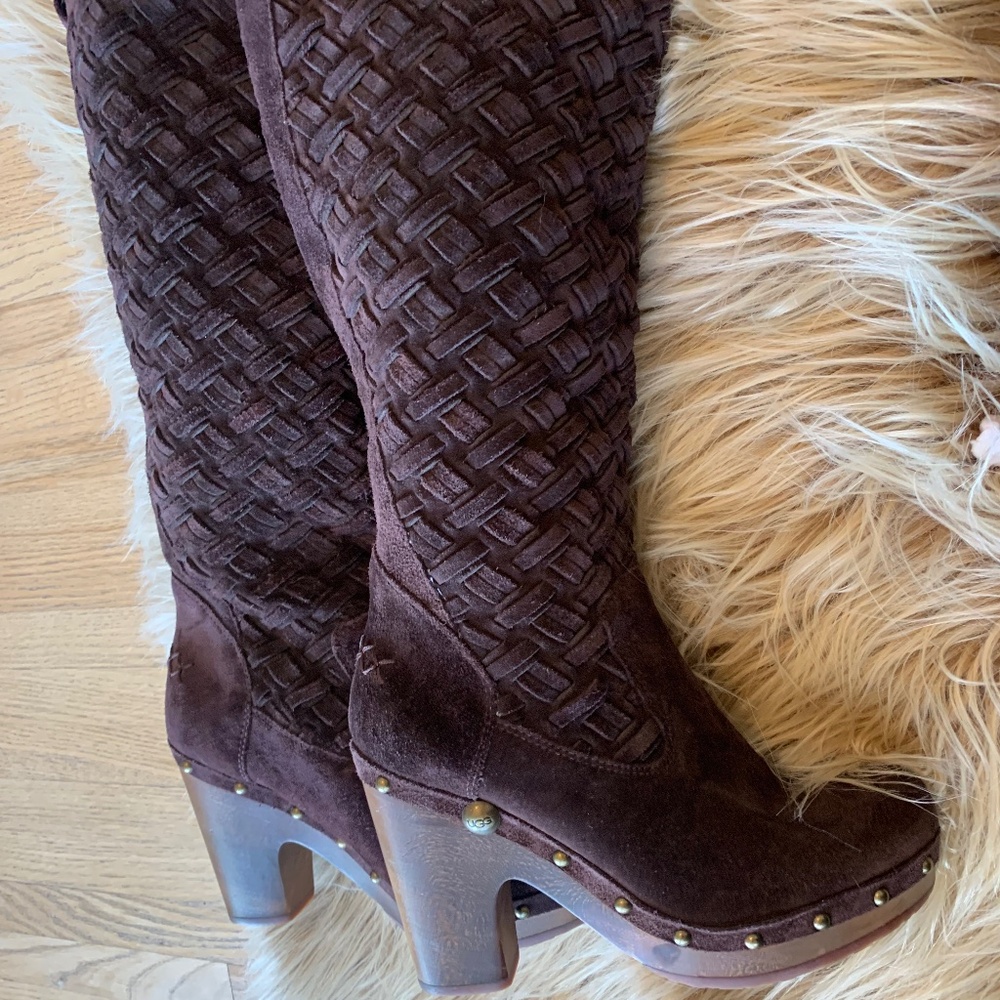 UGG Arryo Suede Leather Weave Clog Tall Boots sz 7